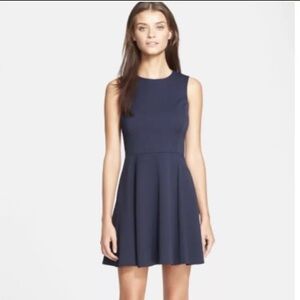 Theory Tillora Aligned Navy Jacquard Fit and Flare Dress